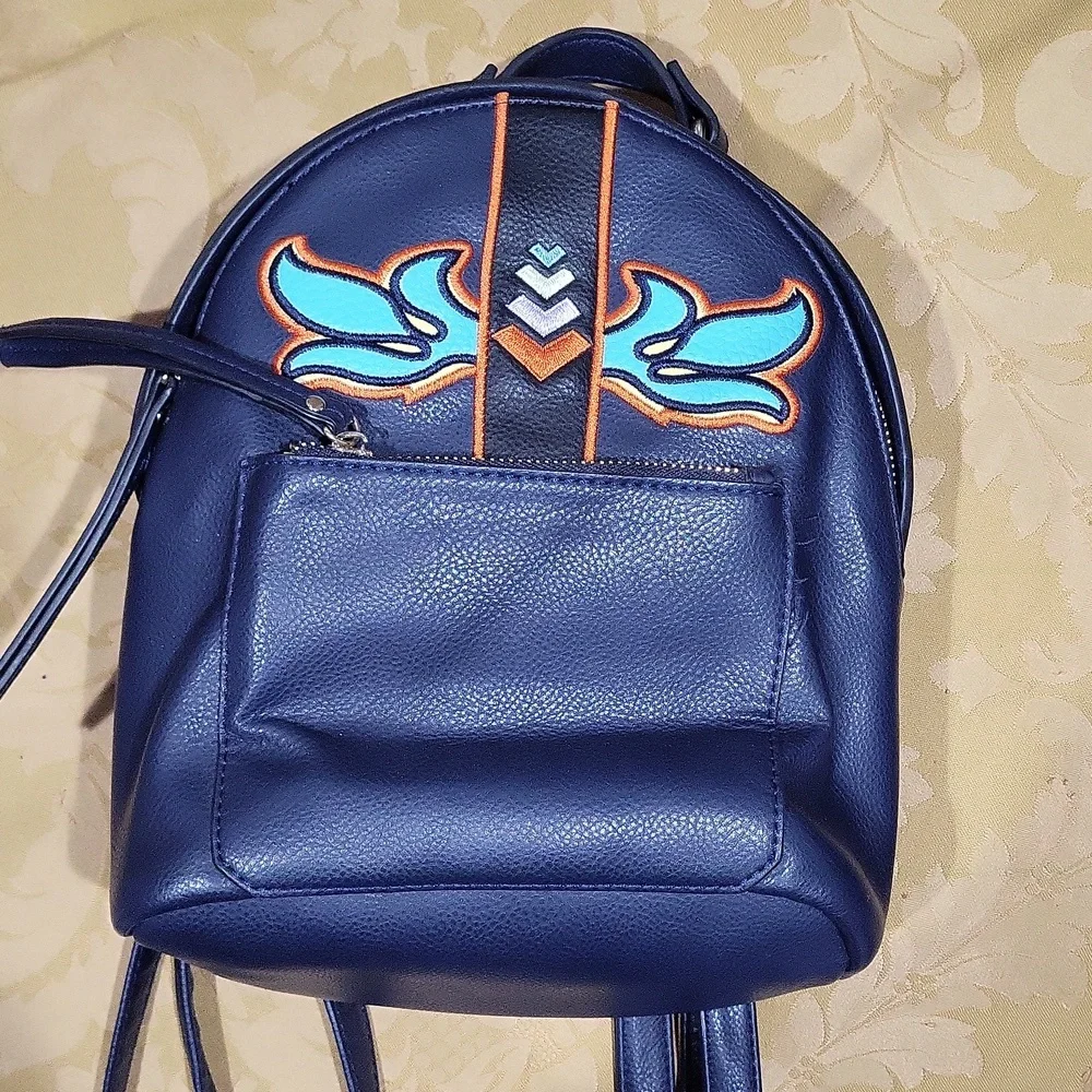 Mini Blue Embroidered Backpack